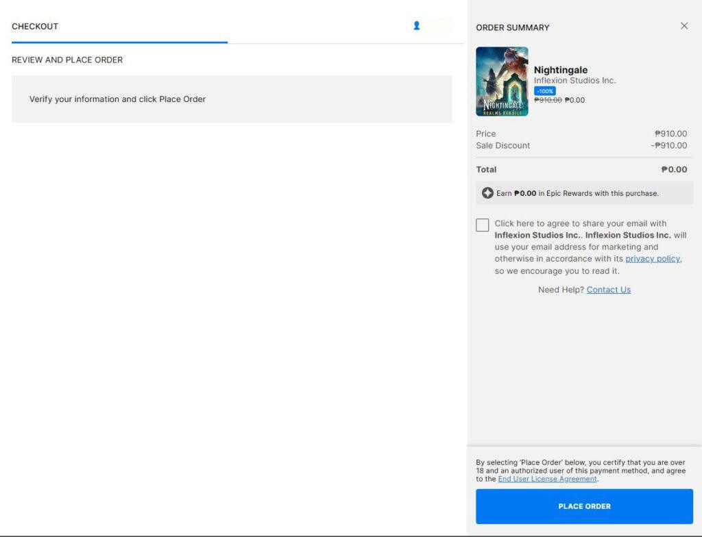 epic games - checkout window